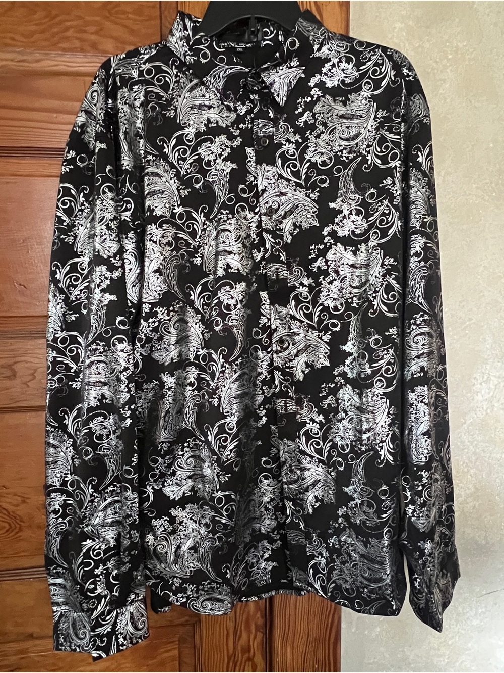 NWT CloudStyle Men’s Button Up Black/Silver Metallic Boho Paisley Shirt Size XXL